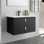 Mobile bagno sospeso Invicta con due cassetti colore nero e maniglia bianca 80x45x48 cm.