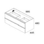 Mobile bagno sospeso Senda con 2 cassettoni colore noce effetto cannettato e maniglie nere 100x45.5x48 cm.