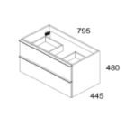 Mobile bagno sospeso Senda con 2 cassettoni colore noce effetto cannettato e maniglie nere 80x45.5x48 cm.