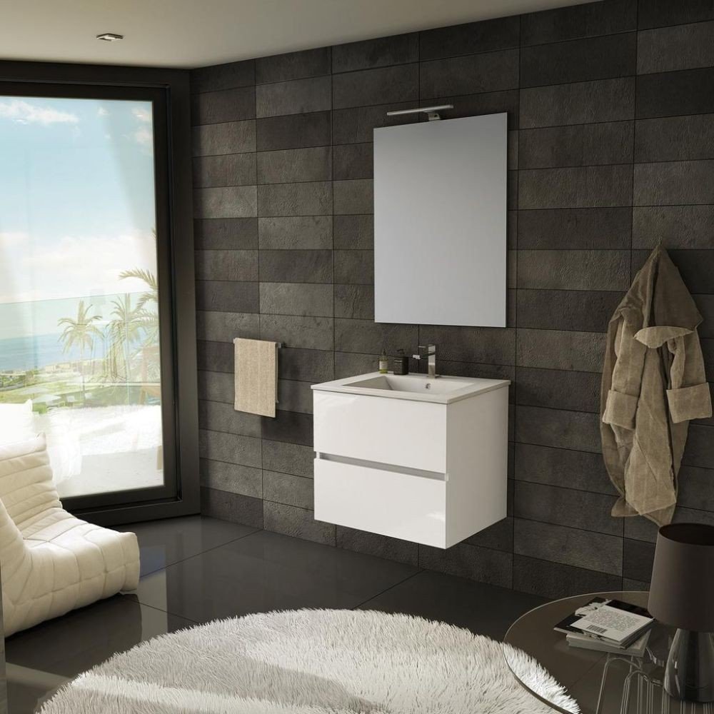 Mobile bagno sospeso Sevilla con 2 cassetti 60x44.6x52 cm colore bianco lucido