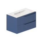 Mobile bagno sospeso Soho con due cassetti effetto cannettato colore azzurro 80x45x50 cm.