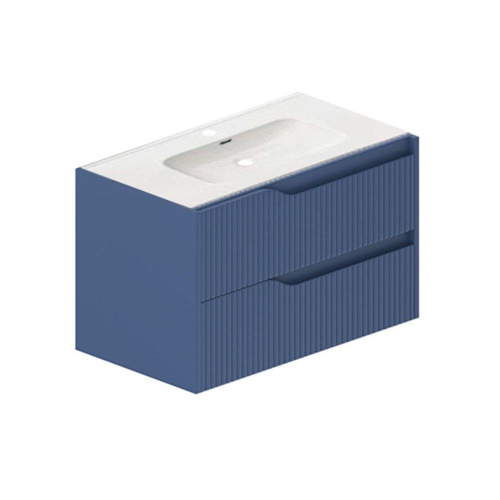 Mobile bagno sospeso Soho con due cassetti effetto cannettato colore azzurro 80x45x50 cm.
