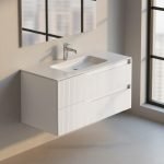 Mobile bagno sospeso Soho con due cassetti effetto cannettato colore bianco opaco 100x45x50 cm.