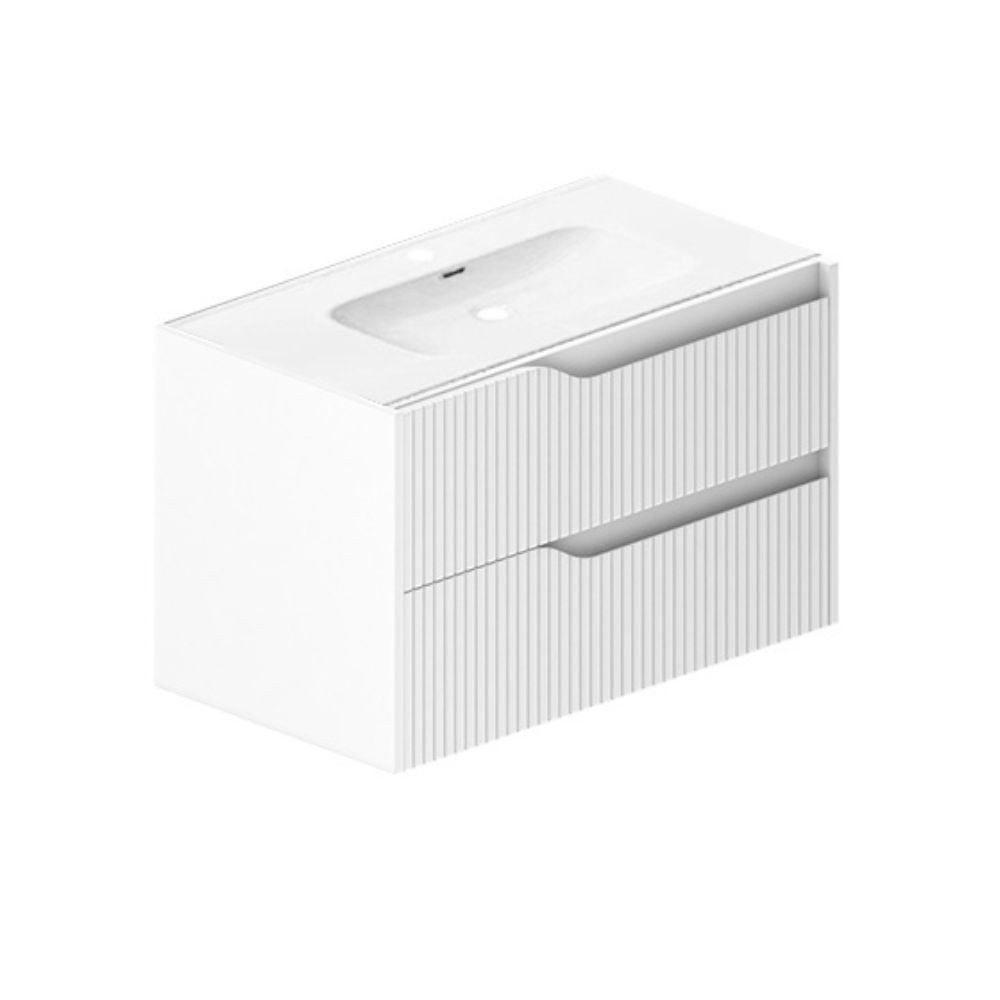 Mobile bagno sospeso Soho con due cassetti effetto cannettato colore bianco opaco 80x45x50 cm.