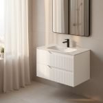 Mobile bagno sospeso Soho con due cassetti effetto cannettato colore bianco opaco 80x45x50 cm.