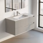 Mobile bagno sospeso Soho con due cassetti effetto cannettato colore cashmere opaco 100x45x50 cm.