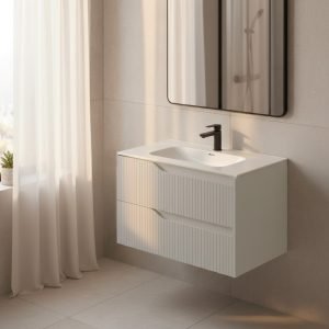 Mobile bagno sospeso Soho con due cassetti effetto cannettato colore cashmere opaco 80x45x50 cm.