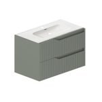 Mobile bagno sospeso Soho con due cassetti effetto cannettato colore verde opaco 80x45x50 cm.