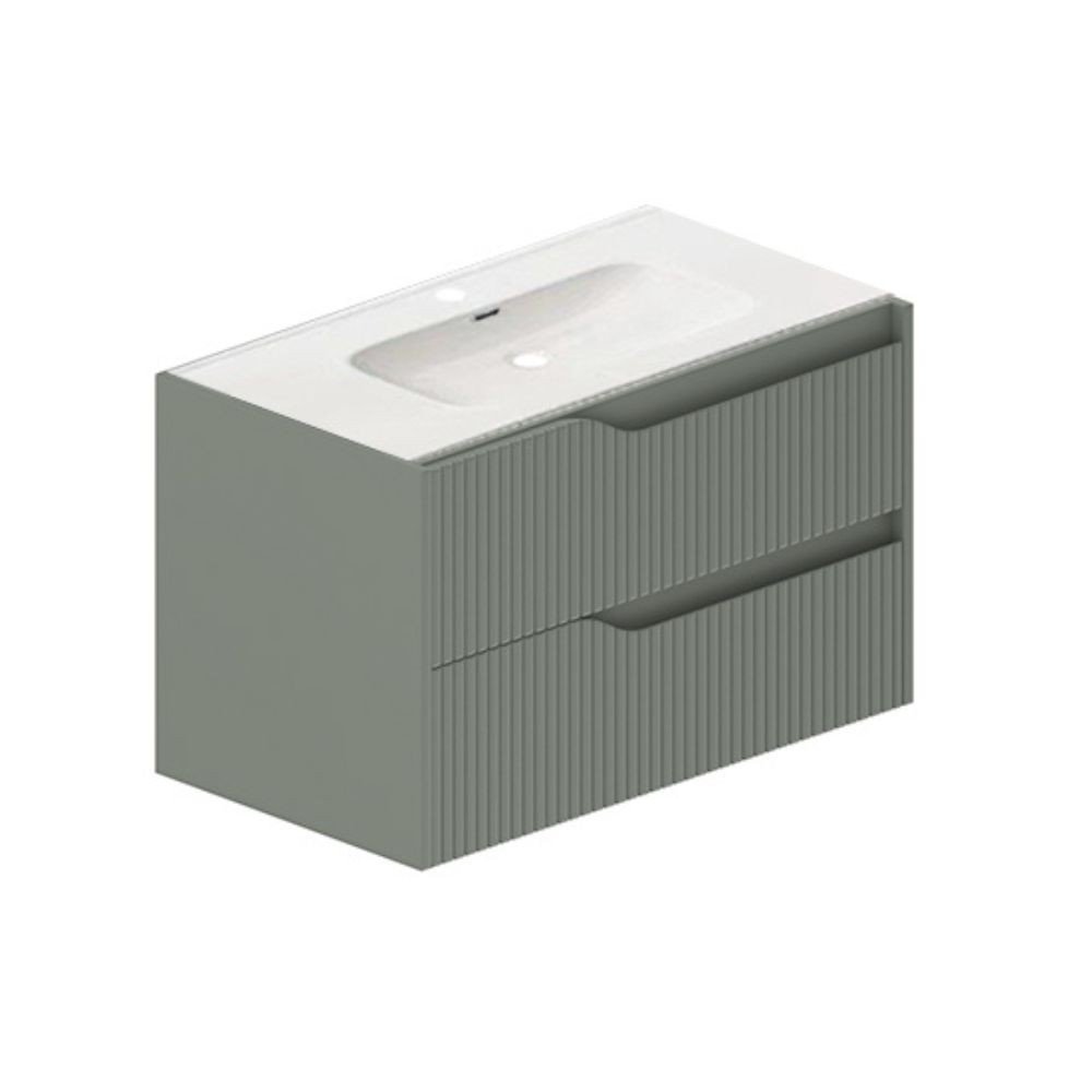 Mobile bagno sospeso Soho con due cassetti effetto cannettato colore verde opaco 80x45x50 cm.