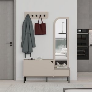Mobile ingresso Mila con scarpiera ganci appendi abito e specchio colore cashmere