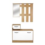 Mobile ingresso Rudolf XL bianco effetto lucido e rovere con maniglie nere