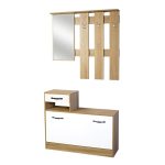 Mobile ingresso Rudolf XL bianco effetto lucido e rovere con maniglie nere
