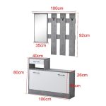 Mobile ingresso Rudolf XL con specchio e scarpiera colore bianco con maniglie nere