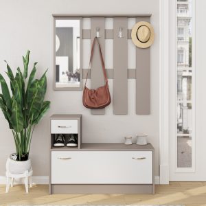 Mobile ingresso Rudolf con specchio colore tortora e bianco