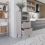 Mobile multiuso Gorki con cassetti tortora e ripiano bianco
