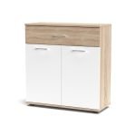 Mobile multiuso Irys con 2 ante e un cassetto colore bianco e rovere sonoma