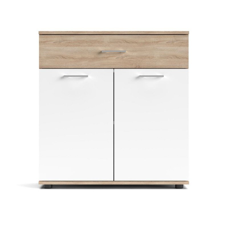 Mobile multiuso Irys con 2 ante e un cassetto colore bianco e rovere sonoma