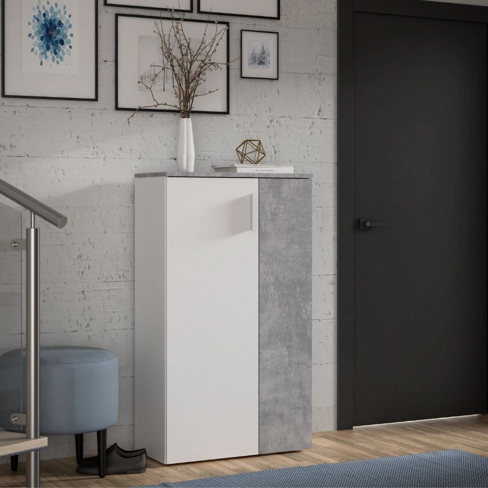 Mobile multiuso Lucio 2 ante H 120cm. colore bianco e cemento