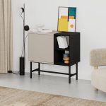 Mobile multiuso Mona Mini con anta cashmere e due nicchie a giorno nere