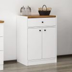 Mobile multiuso Viola con 2 ante e 1 cassetto colore bianco con top rovere scuro