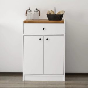 Mobile multiuso Viola con 2 ante e 1 cassetto colore bianco con top rovere scuro