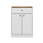 Mobile multiuso Viola con 2 ante e 1 cassetto colore bianco con top rovere scuro