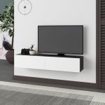 Mobile porta TV sospeso Francy antracite bianco ante a ribalta 135x31.7x25 cm.
