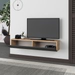 Mobile porta TV sospeso Francy rovere antracite ante a ribalta 135x31.7x25 cm.