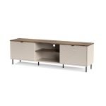 Mobile porta tv Mirage03 2 ante con motivo geometrico e nicchie a giorno cashmere e top rovere