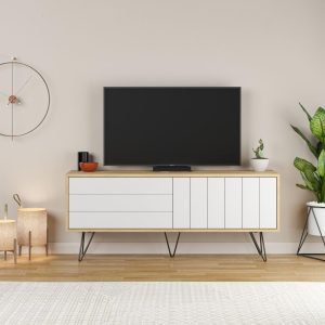 Mobile porta tv Picadilly struttura colore rovere con 2 ante a ribalta colore bianco
