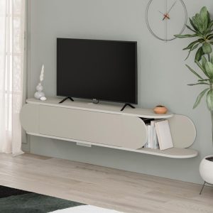 Mobile porta tv sospeso Tone con 2 ante a ribalta e vano laterale a giorno colore cashmere