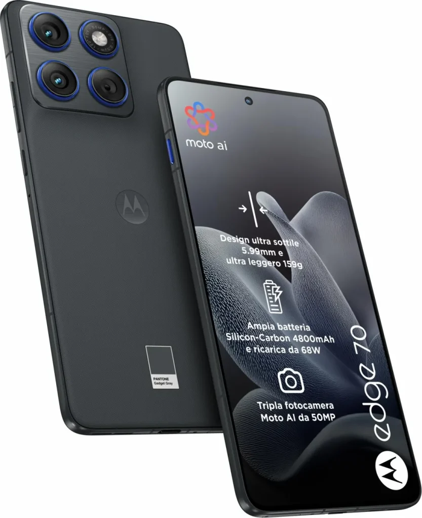 Motorola Moto Edge 70 Smartphone 6.7" RAM 12 Gb Capacità 512 Gb Risoluzione 50 MP Sistema Android colore Gadget Grey