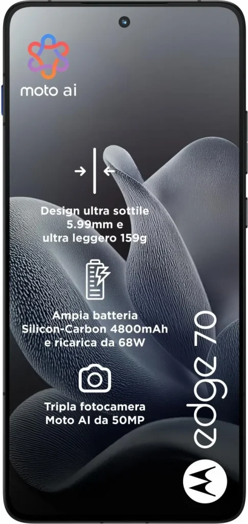 Motorola Moto Edge 70 Smartphone 6.7" RAM 12 Gb Capacità 512 Gb Risoluzione 50 MP Sistema Android colore Gadget Grey