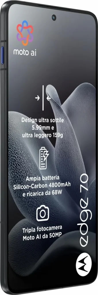 Motorola Moto Edge 70 Smartphone 6.7" RAM 12 Gb Capacità 512 Gb Risoluzione 50 MP Sistema Android colore Gadget Grey
