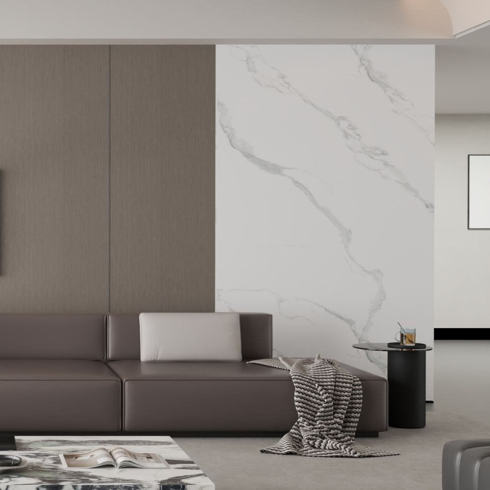 Pannello decorativo 1220x3000x5 mm. colore effetto marmo bianco lucido