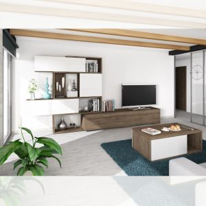 Parete attrezzata 8025 reversibile struttura noce e frontali bianchi