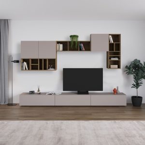 Parete attrezzata Big colore tortora e hitit noce H 192x32.50x300 cm