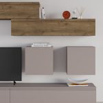 Parete attrezzata Licia in tortora e hitit noce H 186x40x250 cm.