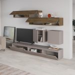 Parete attrezzata Licia in tortora e hitit noce H 186x40x250 cm.