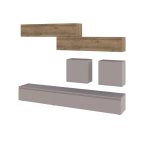 Parete attrezzata Licia in tortora e hitit noce H 186x40x250 cm.