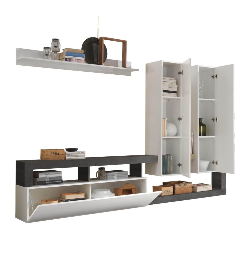 Parete attrezzata Mogol bianco lucido ossido