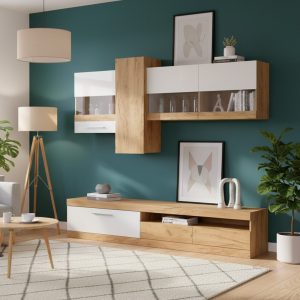 Parete attrezzata Tokio colore rovere e bianco