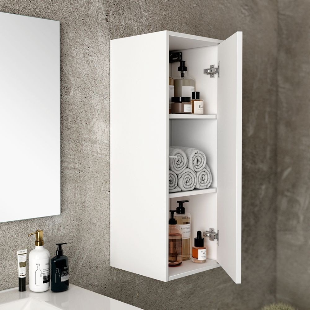 Pensile bagno Push 35x30.5x80 1 anta con 2 ripiani interni colore bianco opaco