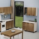 Pensile cucina 40x32x72H cm. con struttura bianca e anta noce naturale