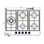 Piano cottura Ercole2 a gas da incasso 5 fuochi 70 cm. in acciaio inox