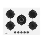 Piano cottura Samet Minerva 70 da incasso a gas 5 fuochi con manopole frontali in vetro bianco