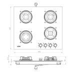 Piano cottura Samet Venere 60 da incasso a gas 4 fuochi con manopole nere e vetro bianco
