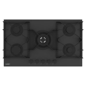 Piano cottura Samet Zacinto 90 a gas da incasso 5 fuochi 90 cm. in vetro temperato satinato opaco nero