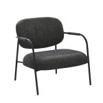 Poltrona Nat con struttura in metallo nero e seduta in tessuto teddy grigio scuro