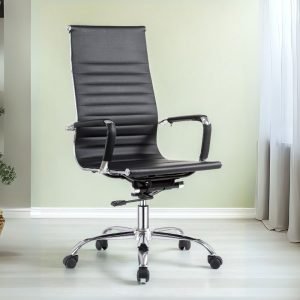 Poltrona per ufficio CR552H in pvc colore nero con base cromata